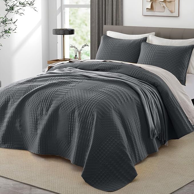 Safonory Dark Grey Quilt Set Full/Queen Size(90"x96