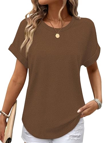 Sampeel Summer Tops for Women 2026 Trendy Rolled Short Sleeve Shirts