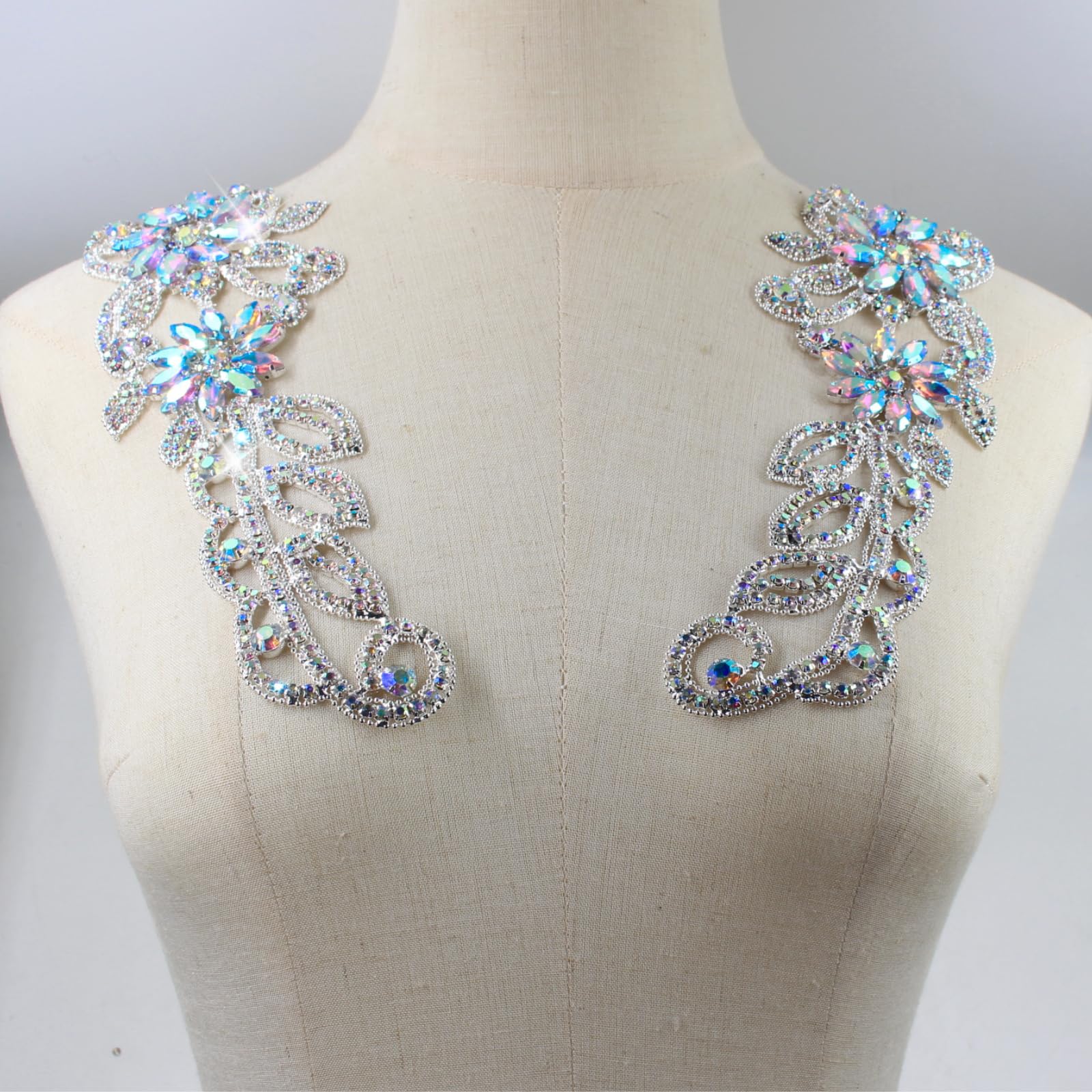 PEARLY JUN Rhinestone Applique Crystal Applique Hand Sewing, Flower Glass Alloy Rhinestone Patch for Craft Projects DIY Wedding Clothes Shoes Hats Bags. (YL019- AB Silver)