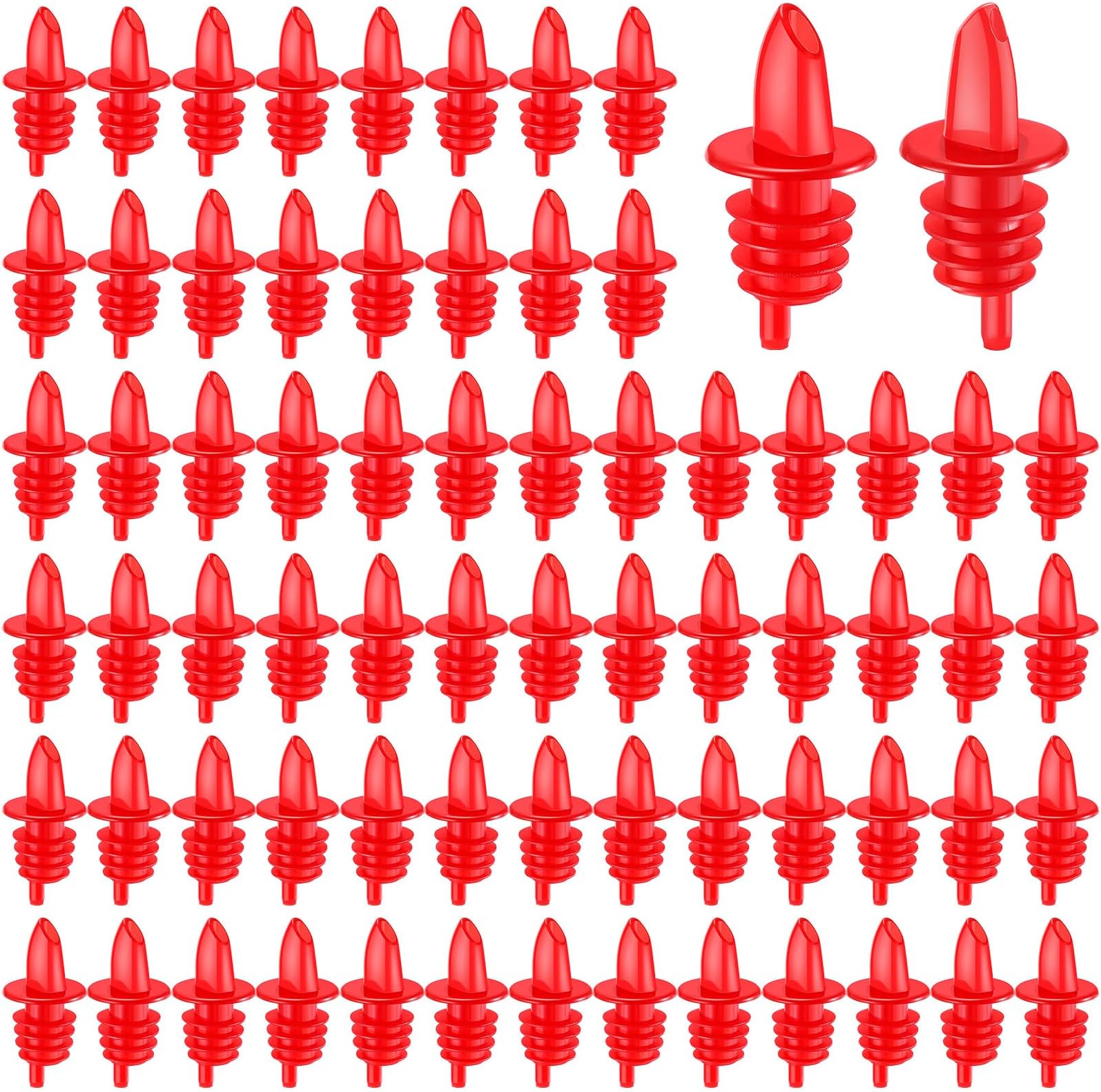 70 Pcs Liquor Bottle Pourers Plastic Liquor Pour Spout Classic Bottle Pourers for Alcohol Leak Proof Snow Cone Syrup Pour Spout Accessories for Valentines Party Home Bar Kitchen (Red)