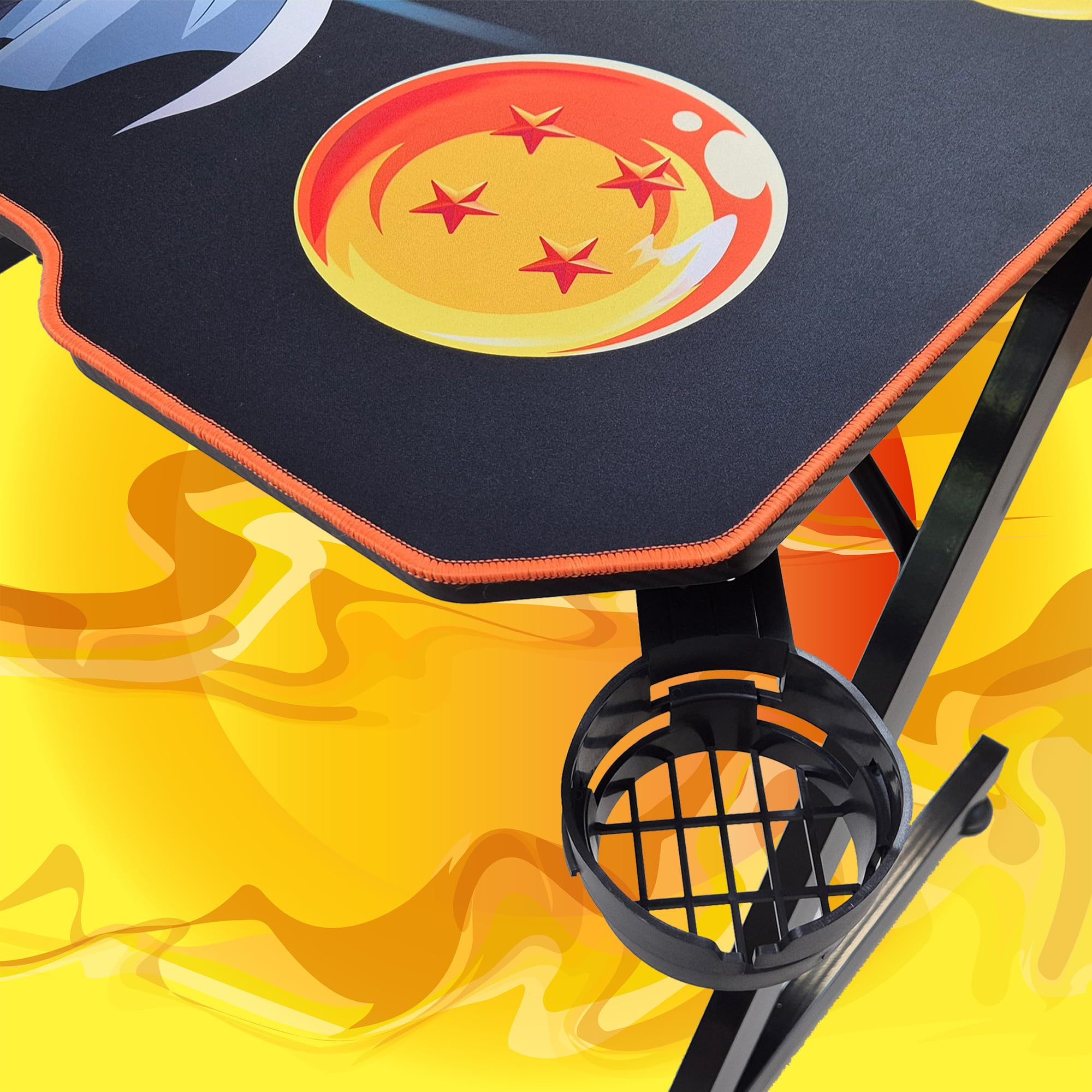 SUBSONIC - Scrivania da gaming ergonomica con finitura in carbonio e tappetino per mouse XXL Dragon Ball per PC Gaming - Licenza ufficiale - Piano nero e base arancione