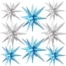 Blue Silver Star Balloons, 22/27 Inch Light Blue and Silver Foil Star Balloons, Cone Spike Balloon, Aluminum Foil Balloon For Birthday Graduation Party Wedding Bridal Shower Egagement Decorations
