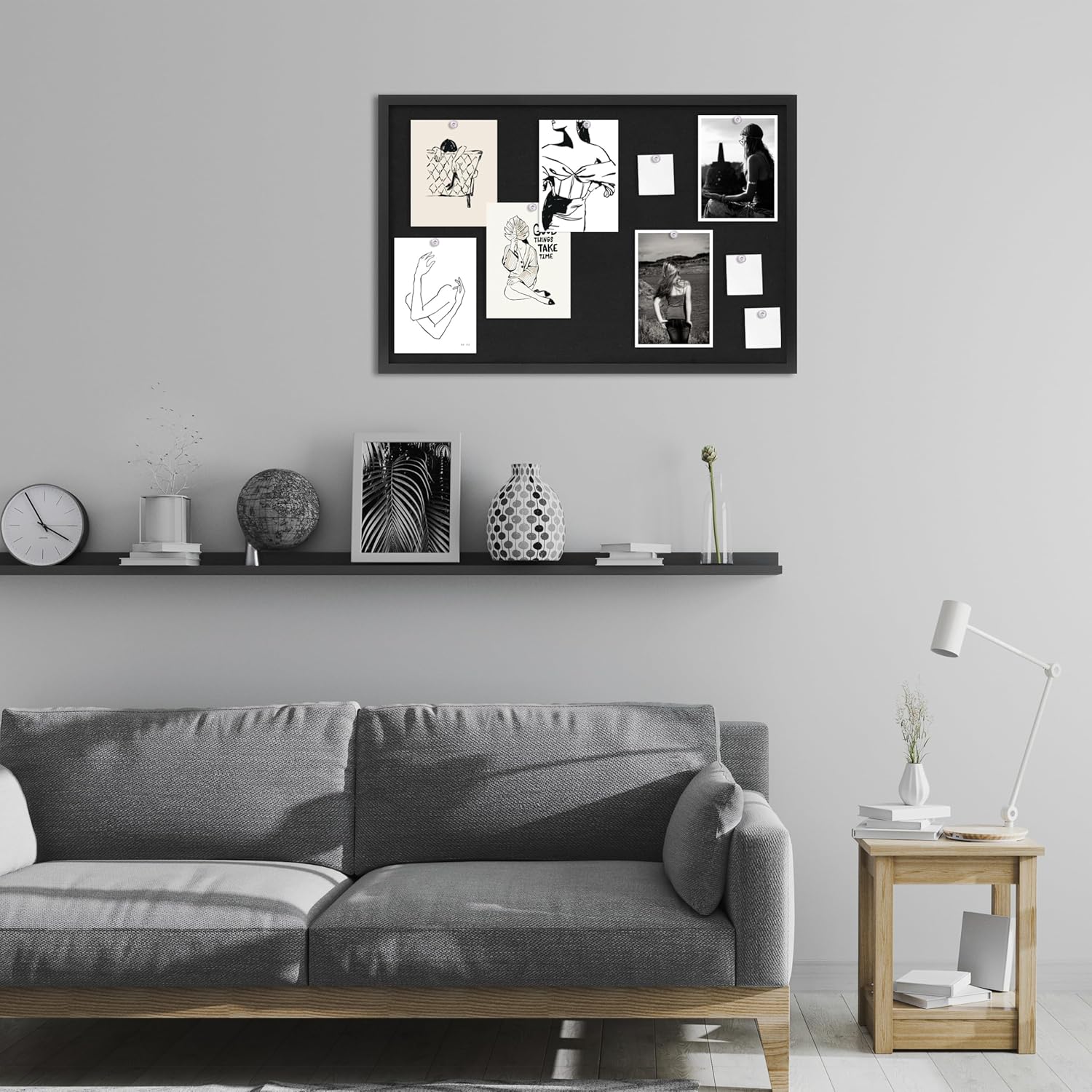 Cork Board with Linen Black,Bulletin Board 23x17, Corkboards for Office Home School Message Board or Vision Board Decoration.