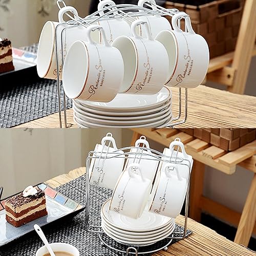 Miniatura 6 de Soporte para tazas de té y platillos, soporte de metal para tazas de té, organizador para taza de café, cuchara y platillos (plateado)