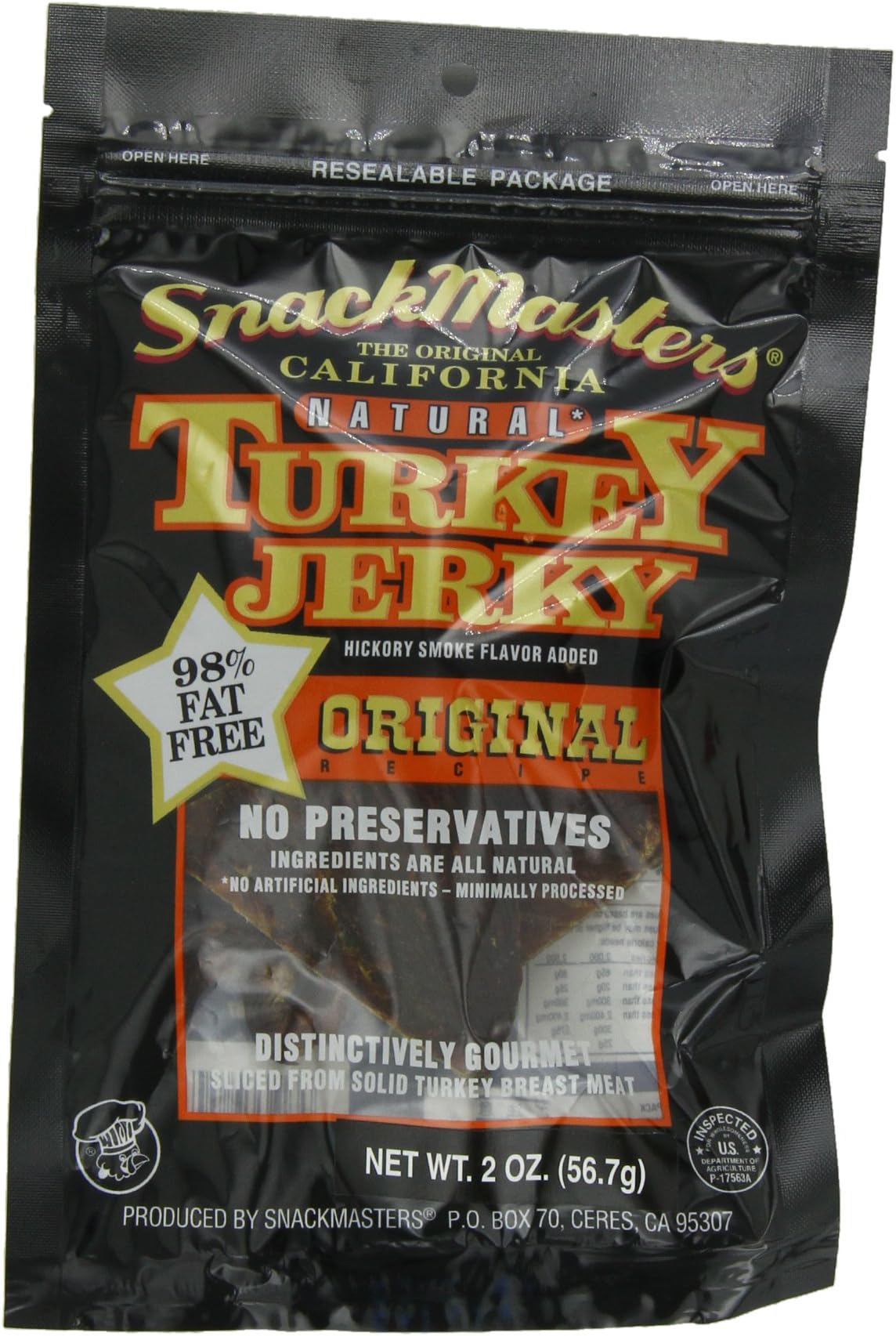 SnackMasters California Style Turkey Jerky, Original, 2-Ounce Packages (Pack of 8)