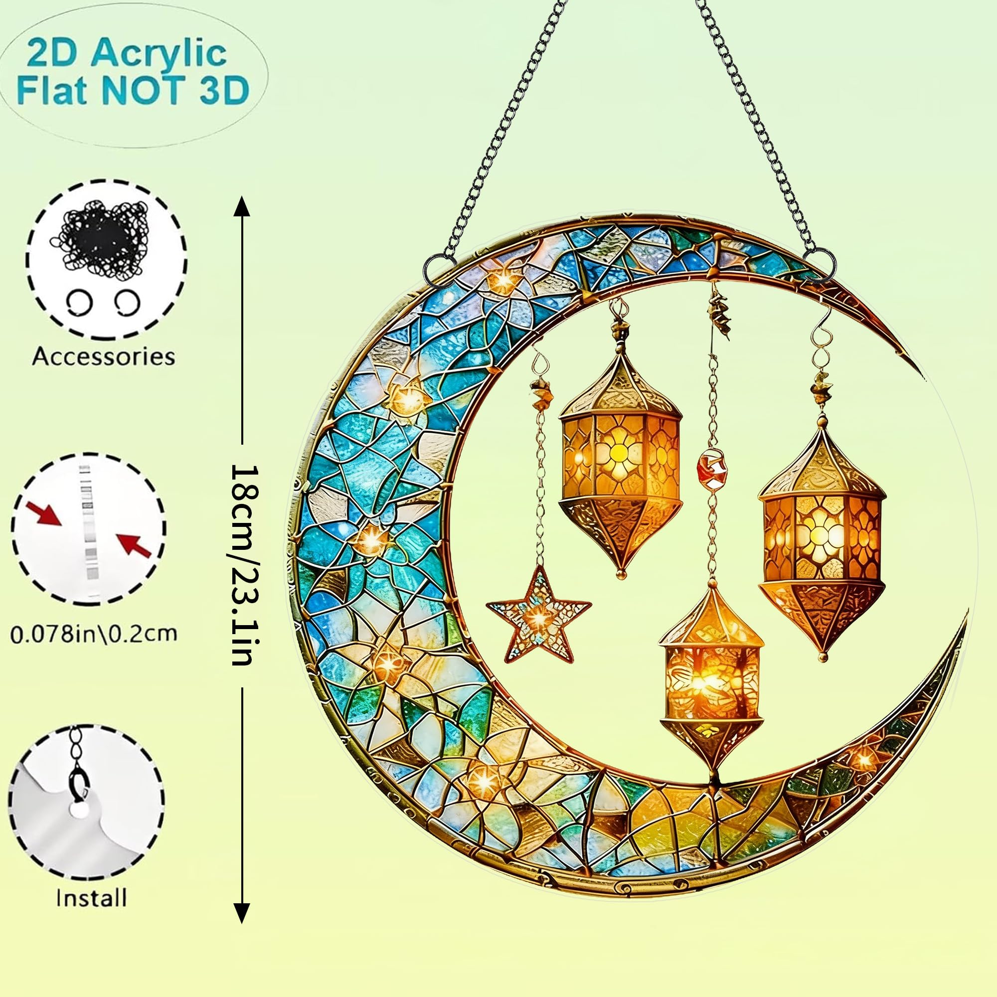 Crescent Moon & Lantern Acrylic Suncatcher with Hanging Chain, Moroccan Style Window Decor for Home, Patio, Garden, Ramadan & Housewarming，Ideal Present for Family and Friends/YX-37 — view 8