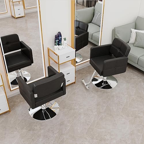 Miniatura 7 de AZmac Barber Chair, Salon Chair for Hair Stylist with 360 Swivel, Modern Black PU Leather Hair Cutting Chair with Silver Height Adjustable Leg for
