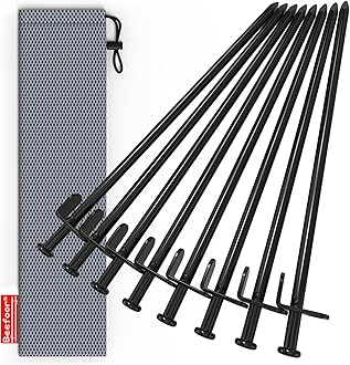 12-Inch Tent Stakes, Heavy Duty Camping Stakes, Forged Steel Tent Pegs Unbreakable and Inflexible, Available in Rocky Place Dessert Snowfield and Grassland 12in-8parks