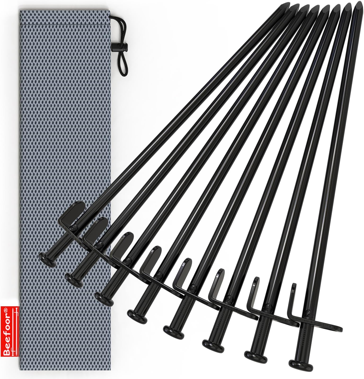 12 Inch Heavy Duty Tent Stakes Forged Steel, Unbreakable Tent Pegs for Rocky Ground, Camping Canopy Awning Anchors with Storage Bag (8 Pack)