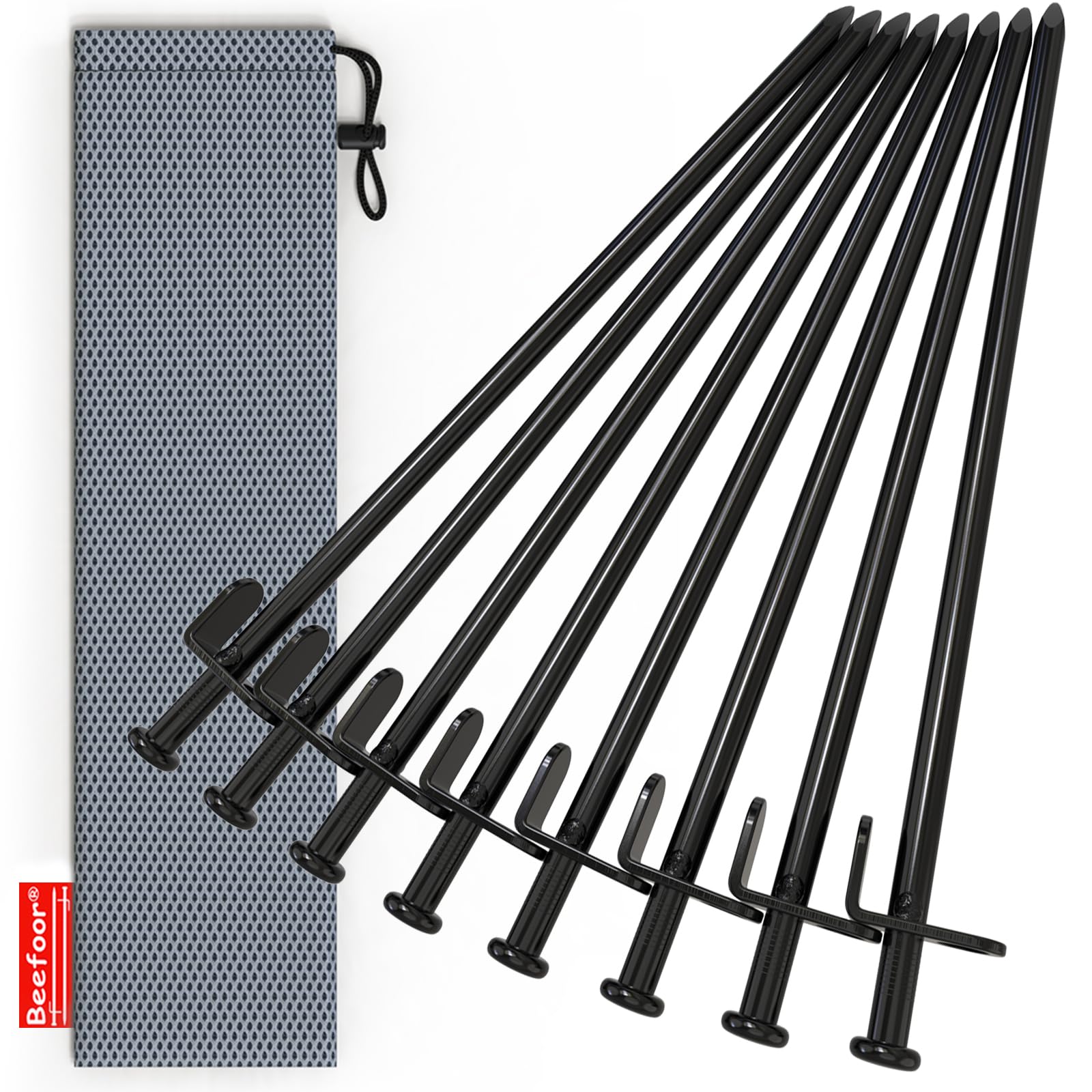 12-Inch Tent Stakes, Heavy Duty Camping Stakes, Forged Steel Tent Pegs Unbreakable and Inflexible, Available in Rocky Place Dessert Snowfield and Grassland 12in-8parks