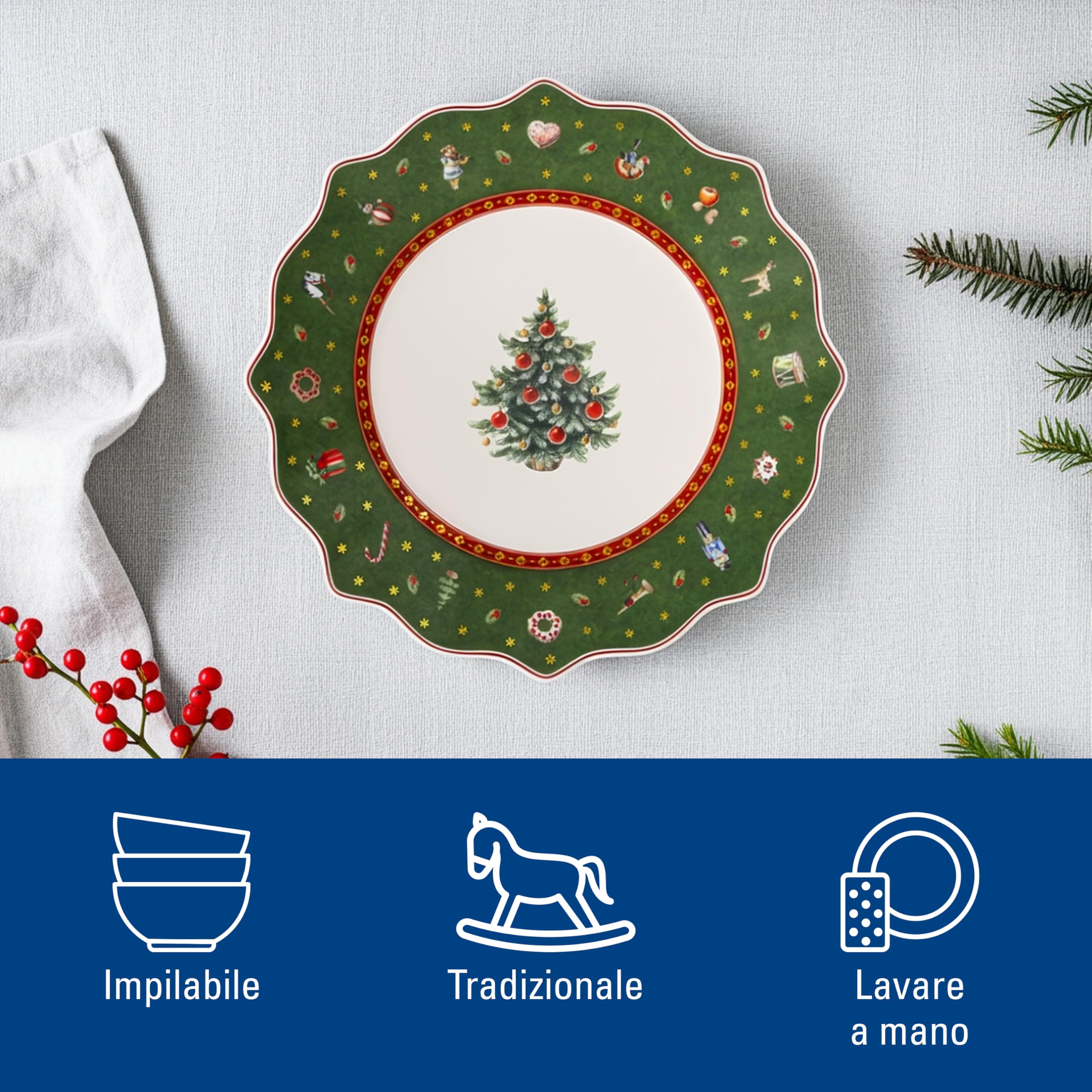 Villeroy & Boch Toy's Delight Piatto da Dessert/Colazione Verde e Bianco Ceramica Porcellana Premium