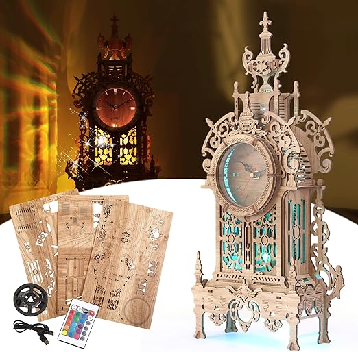 FUNPOLA 3D Wood Puzzle LED Tower Clock Model, 3D Puzzle