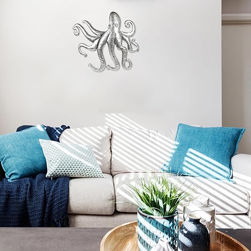 Miniatura 5 de AMAJY Placa de metal rústico para colgar en la pared, diseño intrincado martillado a mano con ocho tentáculos, decoración costera del océano