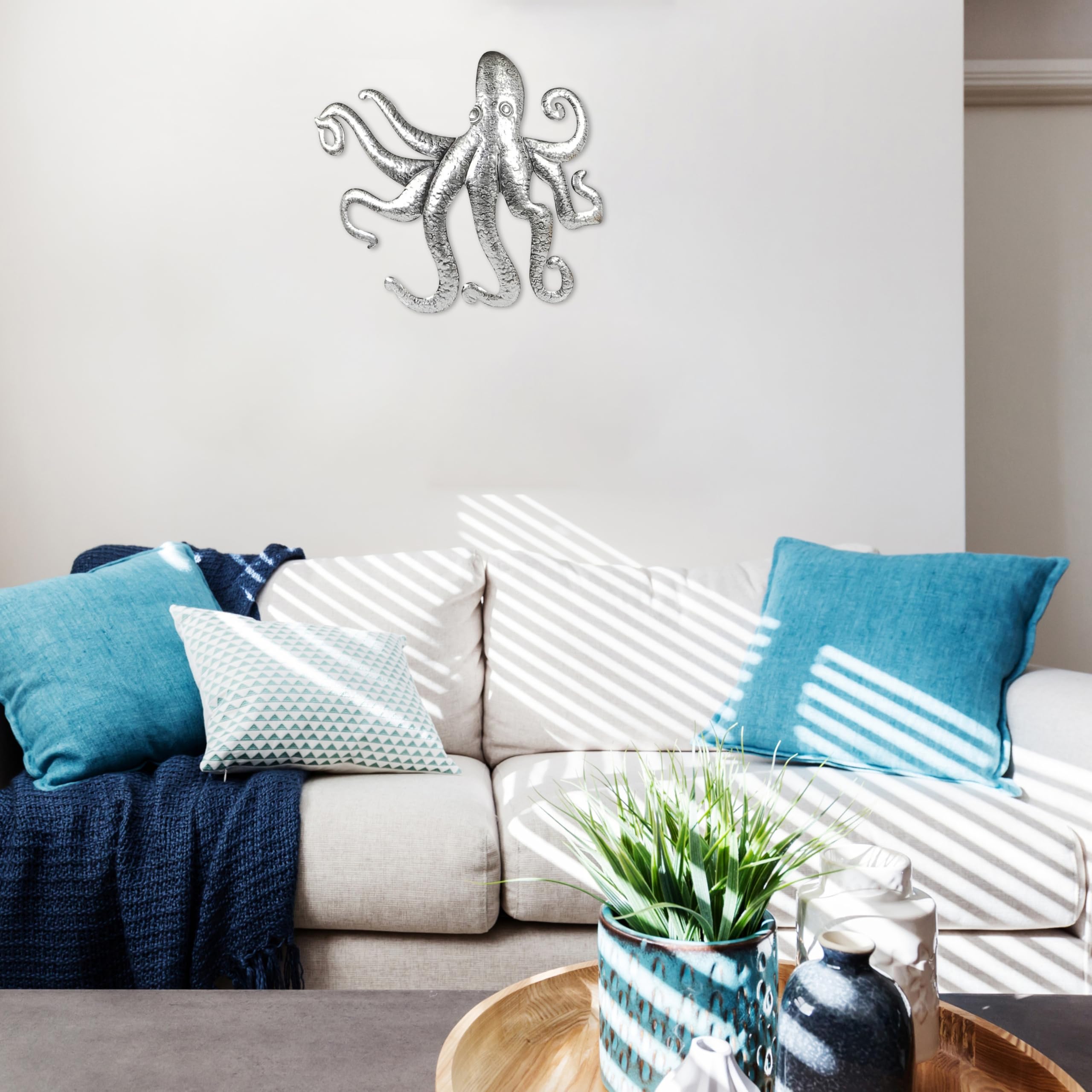 Vercraft Oktopus Wanddekoration Aus Holz – 3-tlg. Set In Blau, Nautischer Deko Für Wohnung & Bad