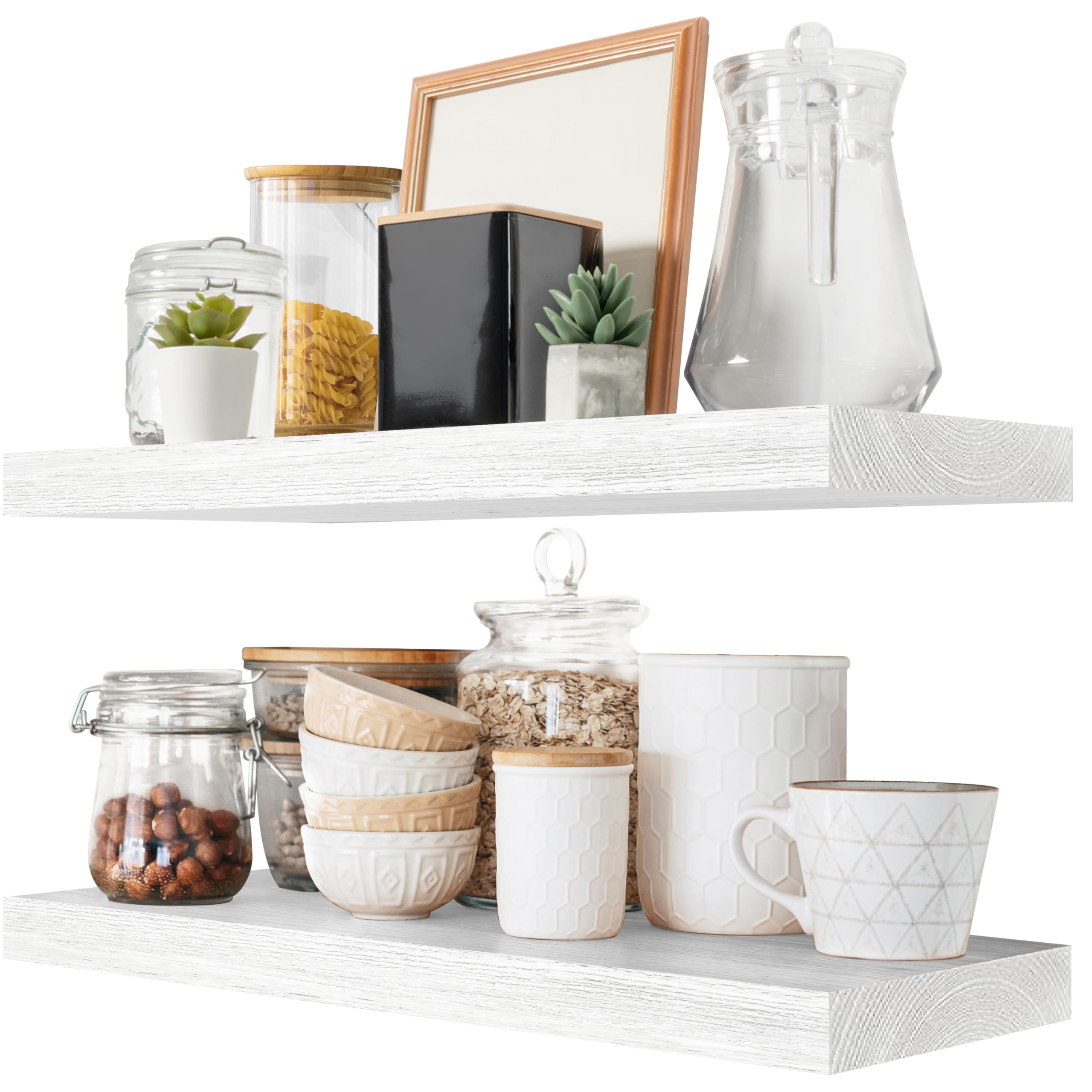 SONGMICS Mensole da Muro, Set da 3, Mensole da Parete, Larghezza di 38 cm, Mensole per Foto Decorazioni, Soggiorno Studio Bagno Cucina, Bianco Opaco LWS38WT