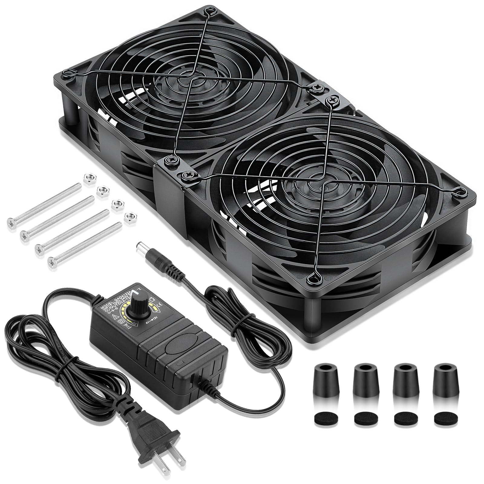 2 ventole per computer da 120 mm con spina AC, 110 V, 120 V, 220 V, 240 V, per server rack, armadietti, finestre piccole (12038)