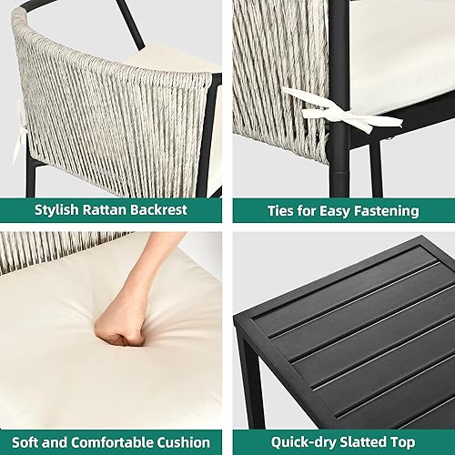 Miniatura 4 de YITAHOME Juego de 3 piezas de bistró para exteriores con cojines gruesos y mesa para todo tipo de clima, juego de conversación para patio con sillas