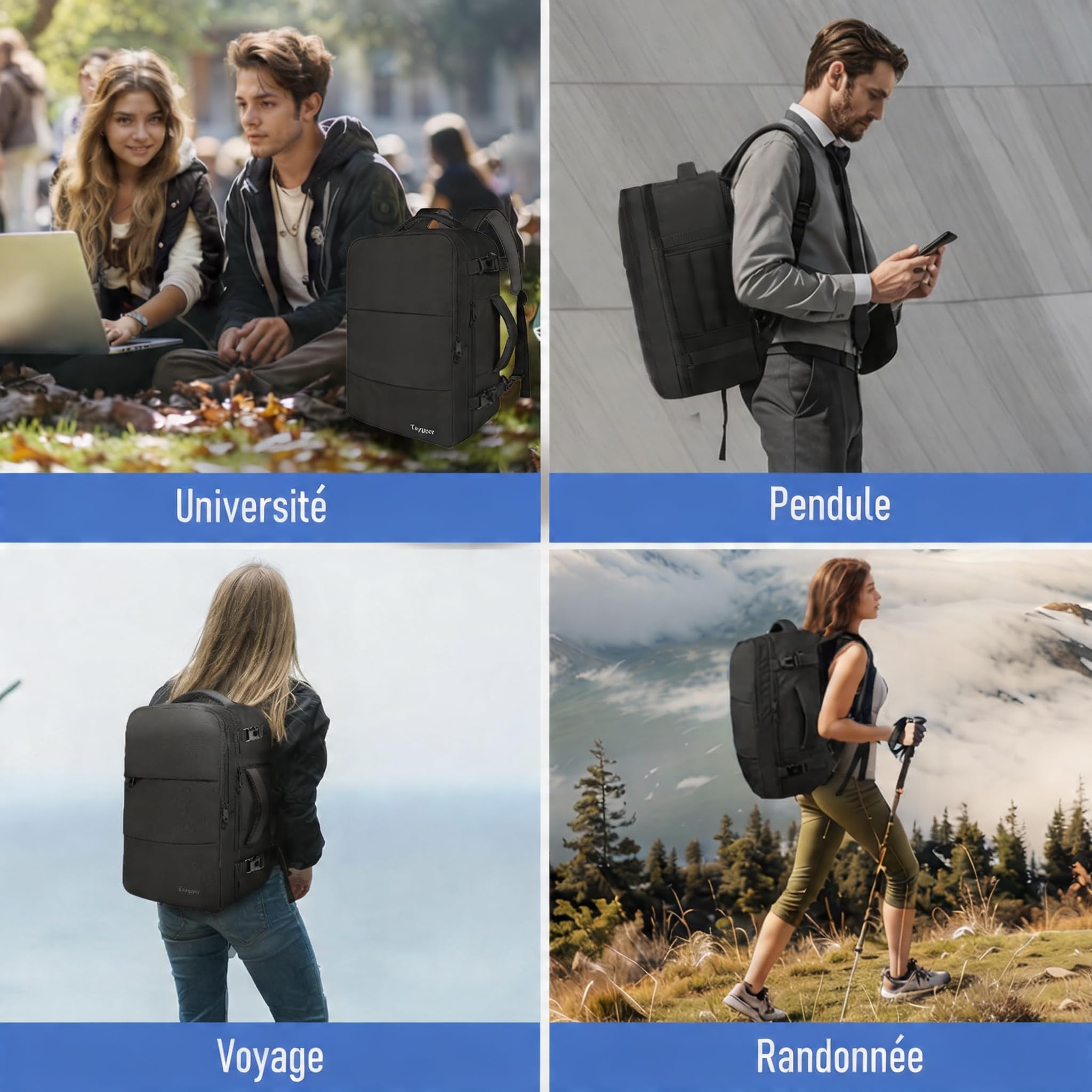 Taygeer Bagage Cabine 40x30x20 Ryanair, Sac a Dos Voyage Cabine Avion 40x30x20 Comme Cadeau Voyage, Imperméable Valise Cabine Bagage à Main, avec Sac à Chaussures, Homme Femme, Campus, Noir
