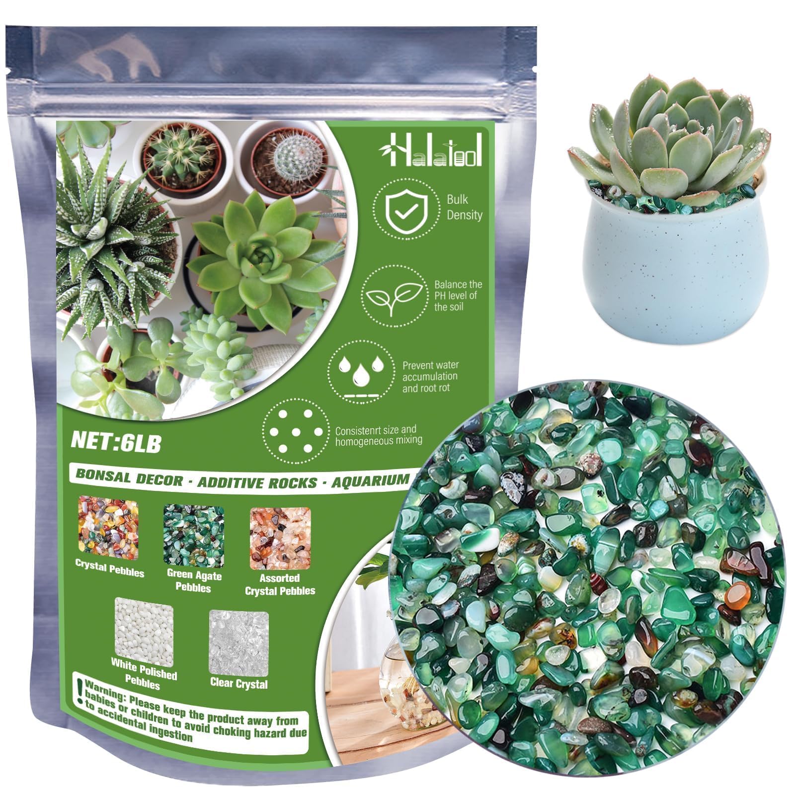 Halatool Galets verts de 2,7 kg, gravier naturel pour aquarium de 0,9 à 1,5 cm, pierre polie décorative adaptée pour les plantes, la décoration de la maison, le bricolage, le remplissage de vase