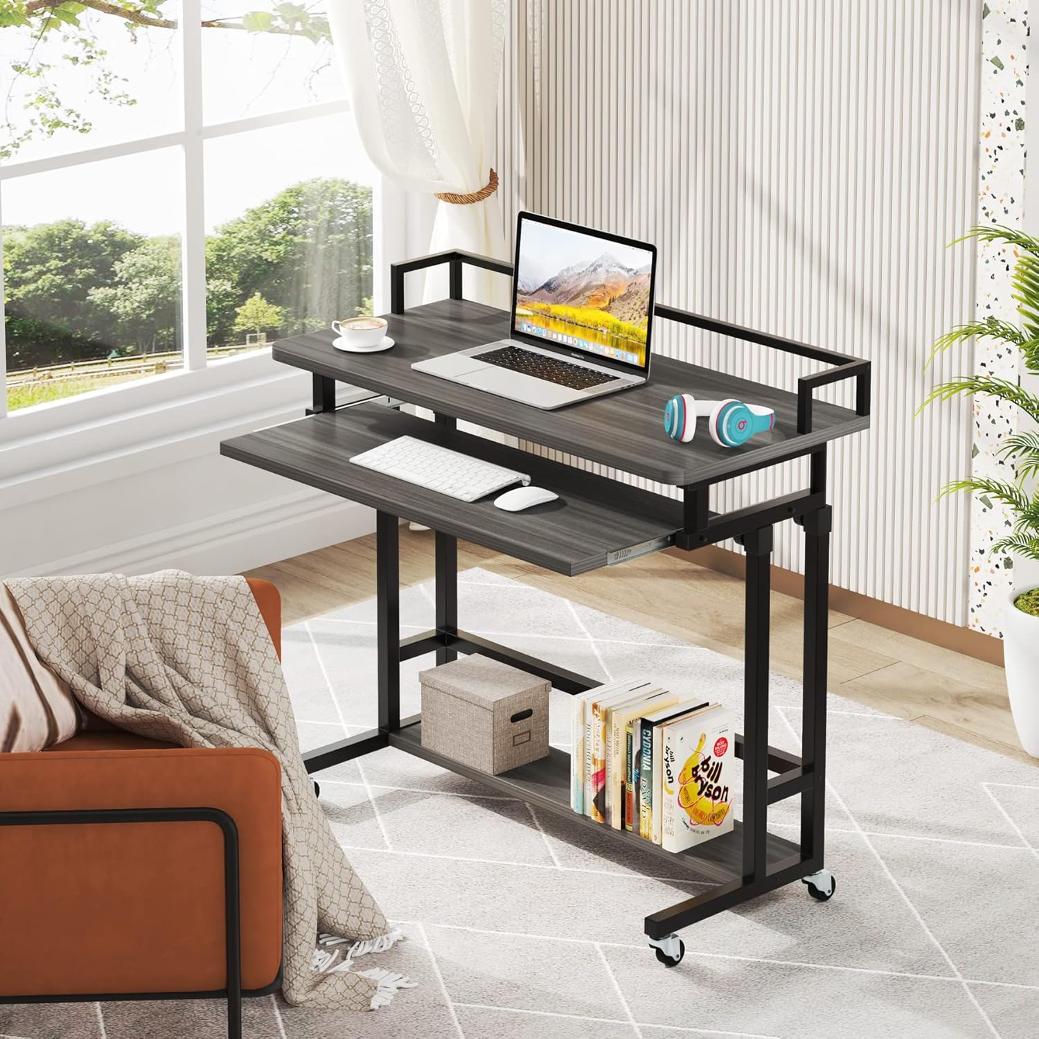 Tribesigns Portable Rolling Desk, Adjustable Height Couch Sofa Table