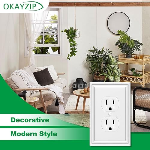 Miniatura 4 de Cubiertas decorativas blancas de pared, cubierta de receptáculo eléctrico de fibra de bambú, cubierta de tomacorriente, estilo moderno (1 cuadrilla