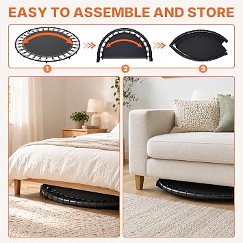 Juturna 40 Foldable Mini Trampoline, Rebounder Trampoline for Adults, 450lbs Capacity with Bungees, Adjustable Handle, Stable & Quiet, Fitness Trampoline for Kids