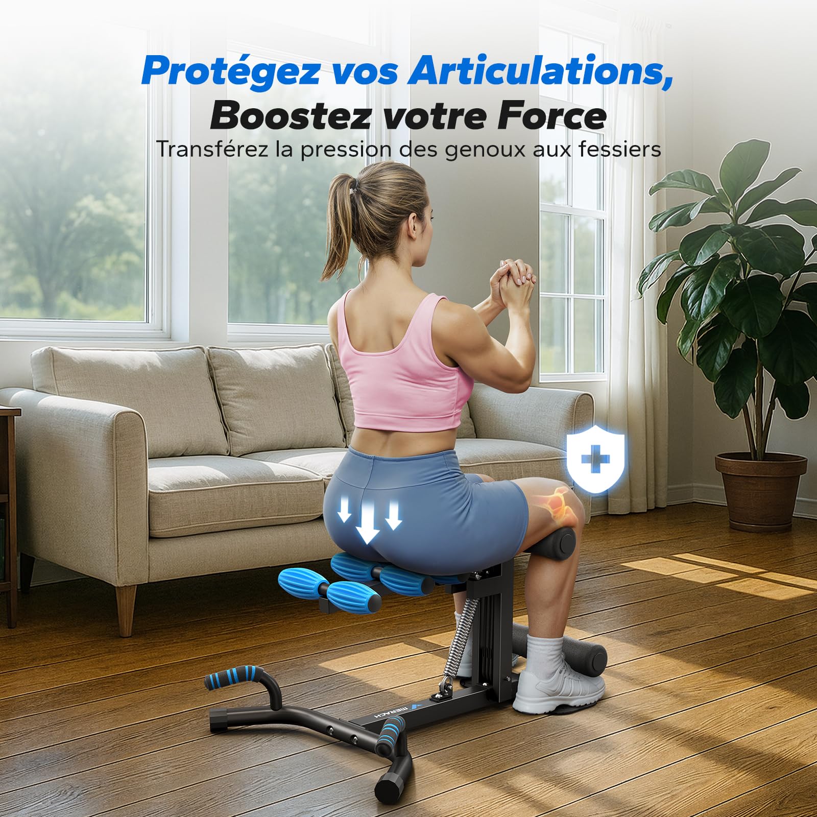 MERACH Squat Machine, Attrezzatura per Home Gym Con 3 Resistenza & Max 136 KG, Sicura e Facile da Usare, Allenatore per Squat per Fitness & Tonificazione, Recupero, Allenamento Della Forza - Noir