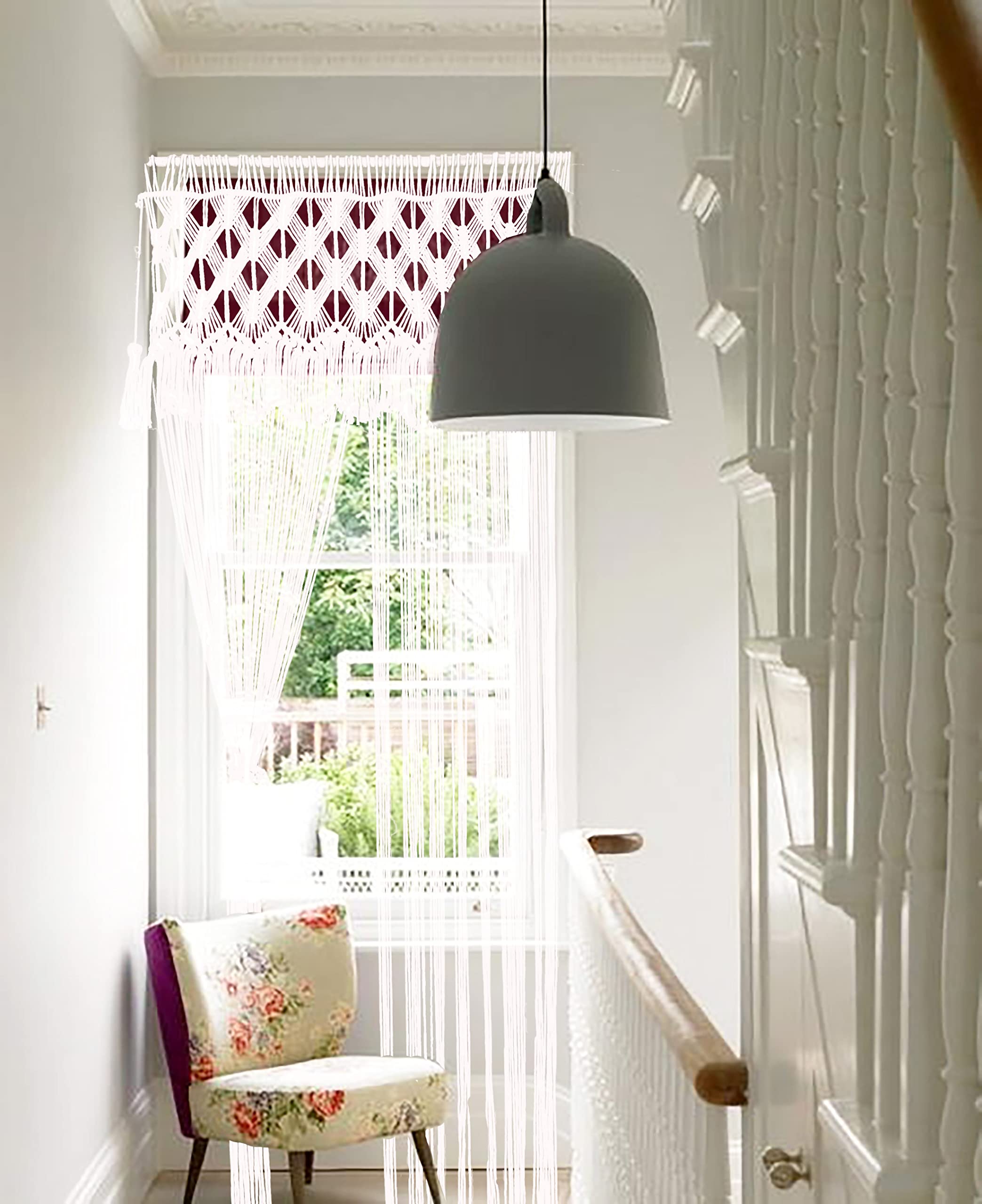 Cortina de macramé para ventana de puerta, grande, bohemia, para colgar en la pared, decoración bohemia hecha a mano, telón de fondo de boda, arco y divisor de habitación para dormitorio, sala 5