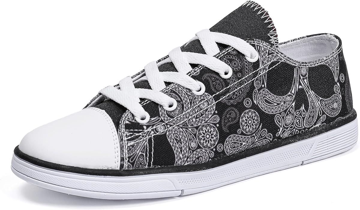 FIRST DANCE Women Skull Shoes Printed Cool Paisley Print Fashion Sneakers for Teen Men Boys Girls Student Canvas Shoes for Ladies