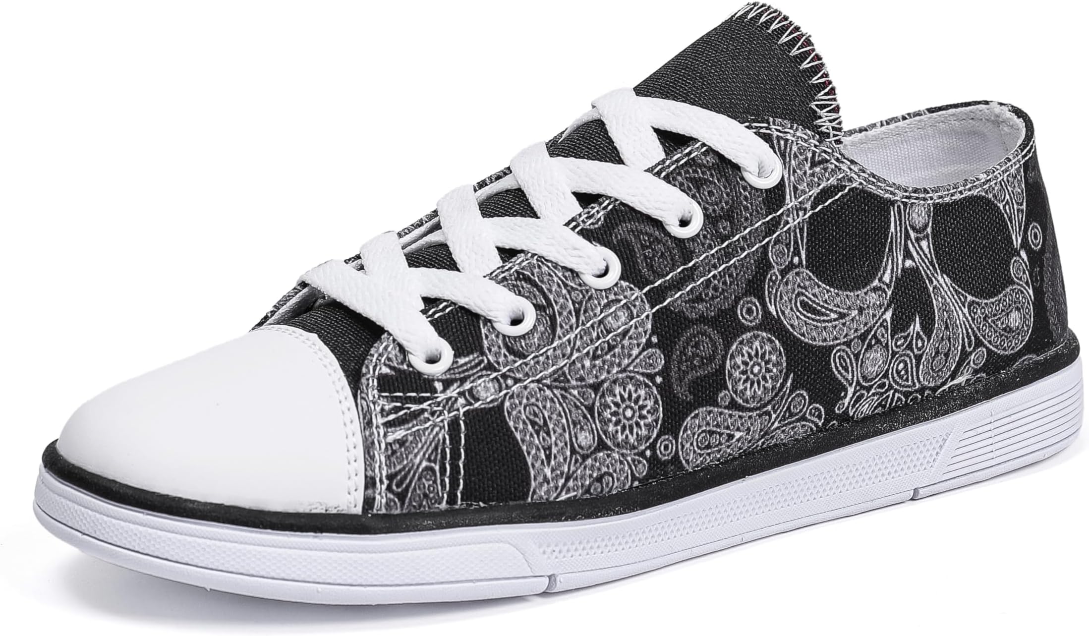 Women Skull Shoes Printed Cool Paisley Print Fashion Sneakers for Teen Men Boys Girls Student Canvas Shoes for Ladies