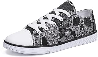 FIRST DANCE Women Skull Shoes Printed Cool Paisley Print Fashion Sneakers for Teen Men Boys Girls Student Canvas Shoes for Ladies