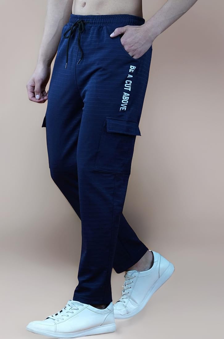 HEATHEX Comfortable Navy Jacquard Fabric Stylish Cargo Joggers
