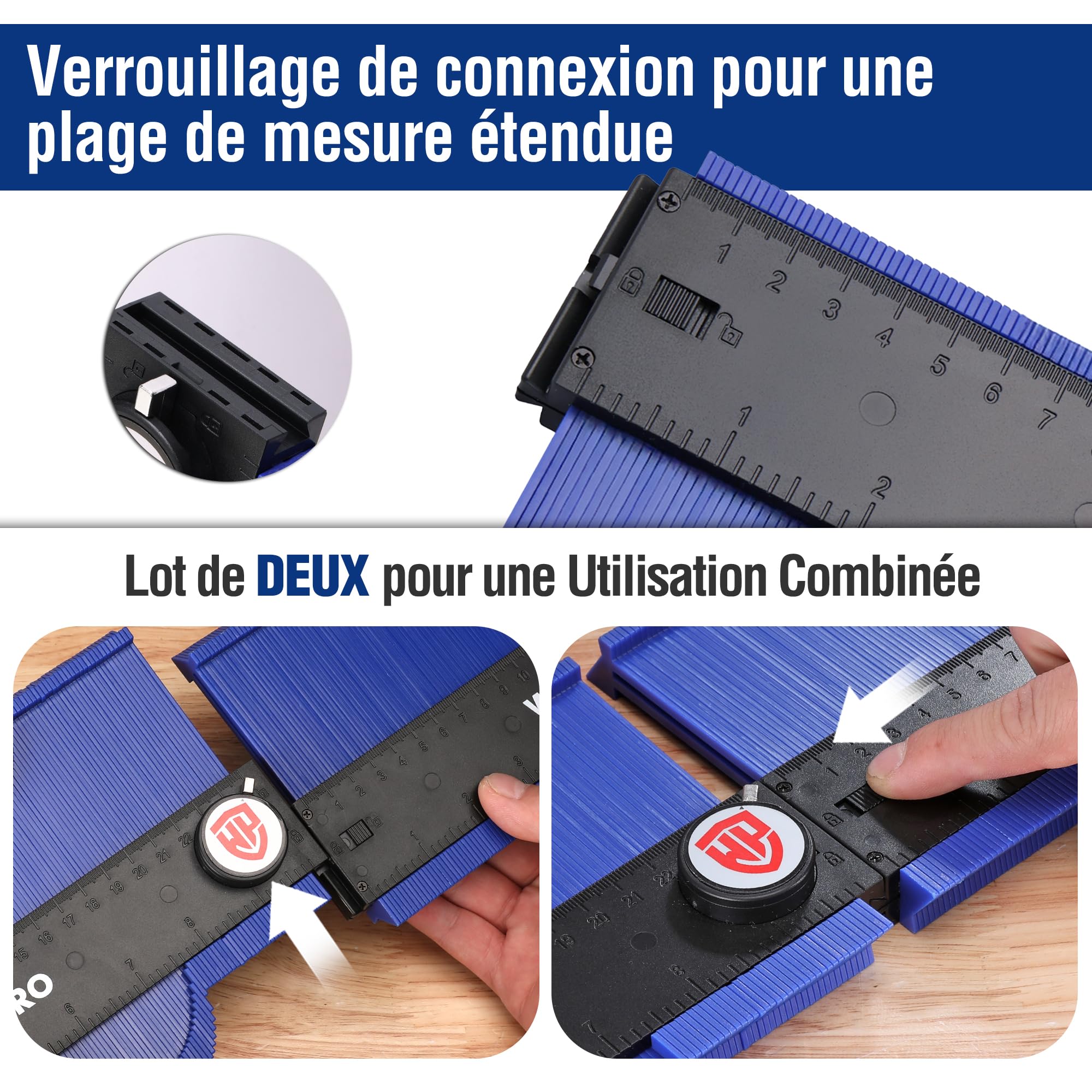 WORKPRO Jauge de Contour Connectable 25+25 cm, Duplicateur de Profil avec Verrouillage, Copie Précise des Formes Irrégulières, Outil de Traçage pour Menuiserie, Parquet, Moquette et Carrelage