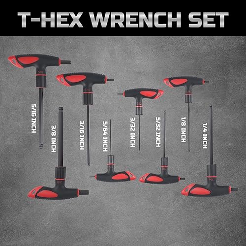 Miniatura 2 de Lichamp Juego de 8 llaves Allen SAE T con mango en T, 564 a 38 pulgadas, cabeza de bola, llave hexagonal Allen de mango largo estándar