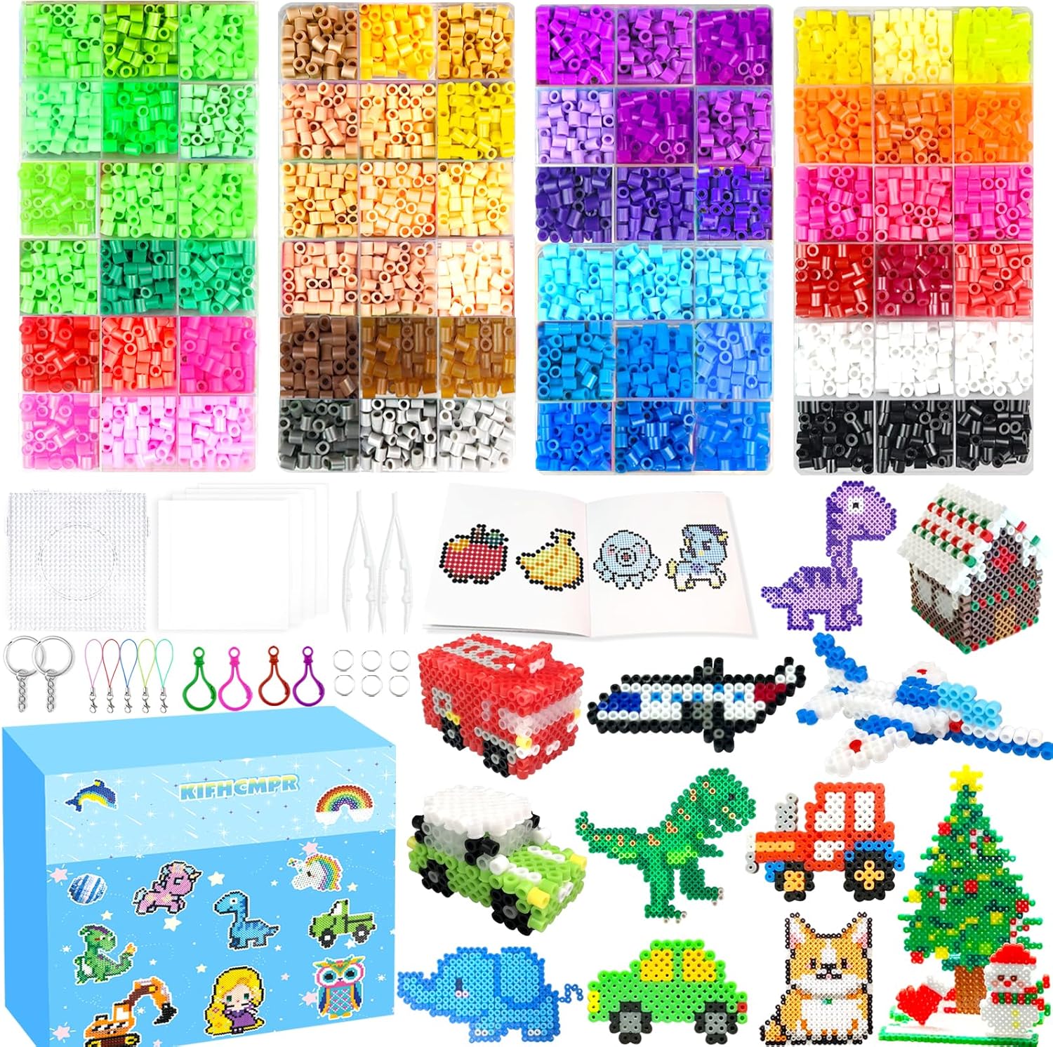 KIFHCMPR 5mm Fuse Beads Kit -72 Colors Craft Set for Kid.Fuse Beads Set with Pegboards, Ironing Papers and Accessories,Fuse Beads 4 Boxes, DIY Art Crafts Decoration Christmas Birthday Gift for Girls