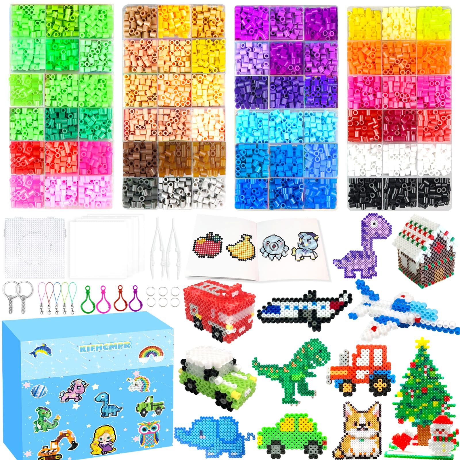 KIFHCMPR 72 Farben 5MM Bügelperlen Set, Bügelperlen mit Sortierbox, Bügelperlen Platten, Bügelpapier, Muster, Steckperlen Set für Kinder Geschenk Geburtstag Weihnachten DIY Jungen Mädche ab 5 Jahre