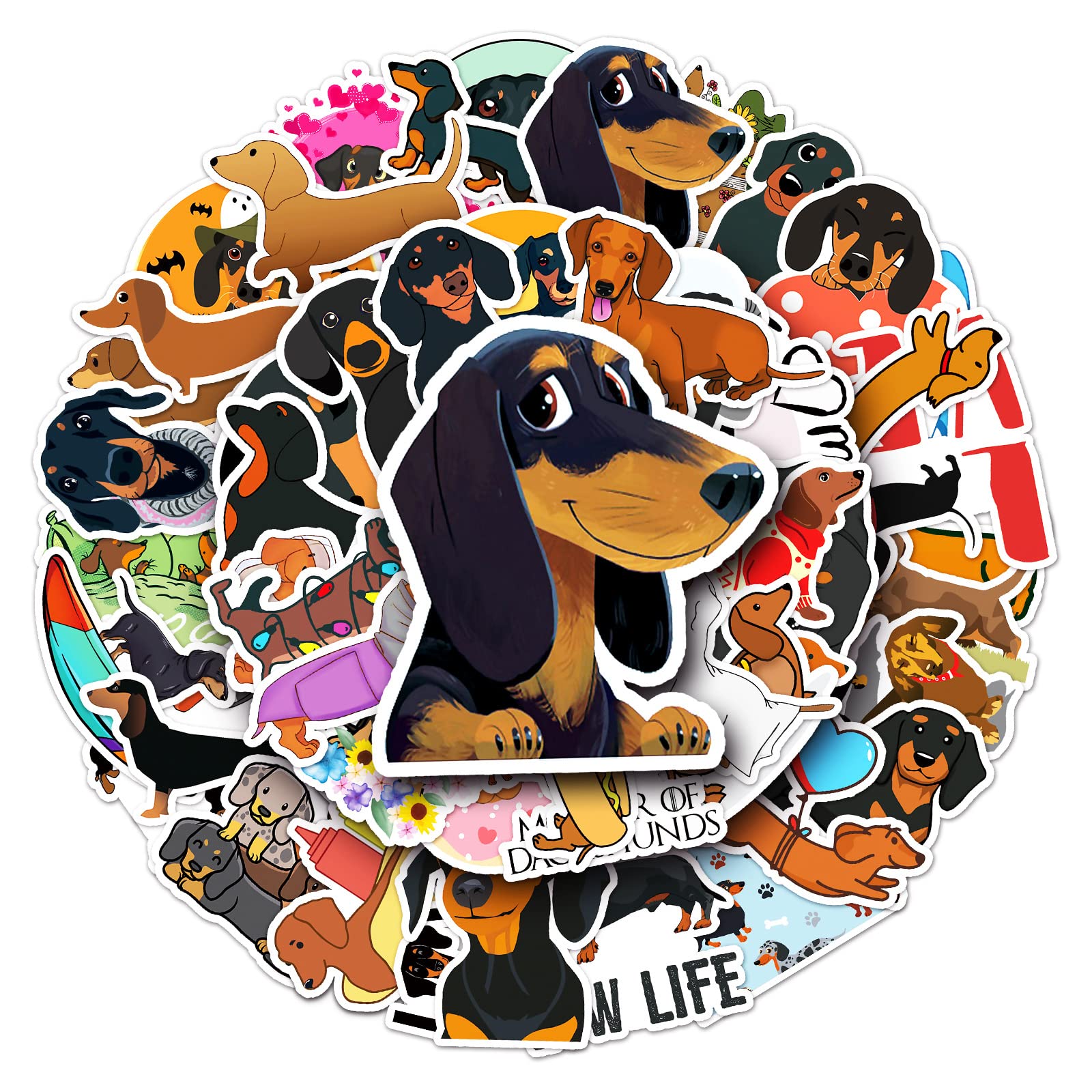 50Pcs Dachshund Dog Stickers Laptop Car Scrapbook Phone Skateboard Computer Dachshund Stickers Vinyl Waterproof Aesthetic Personalised Stickers for Teens Boys Girls Adults Children