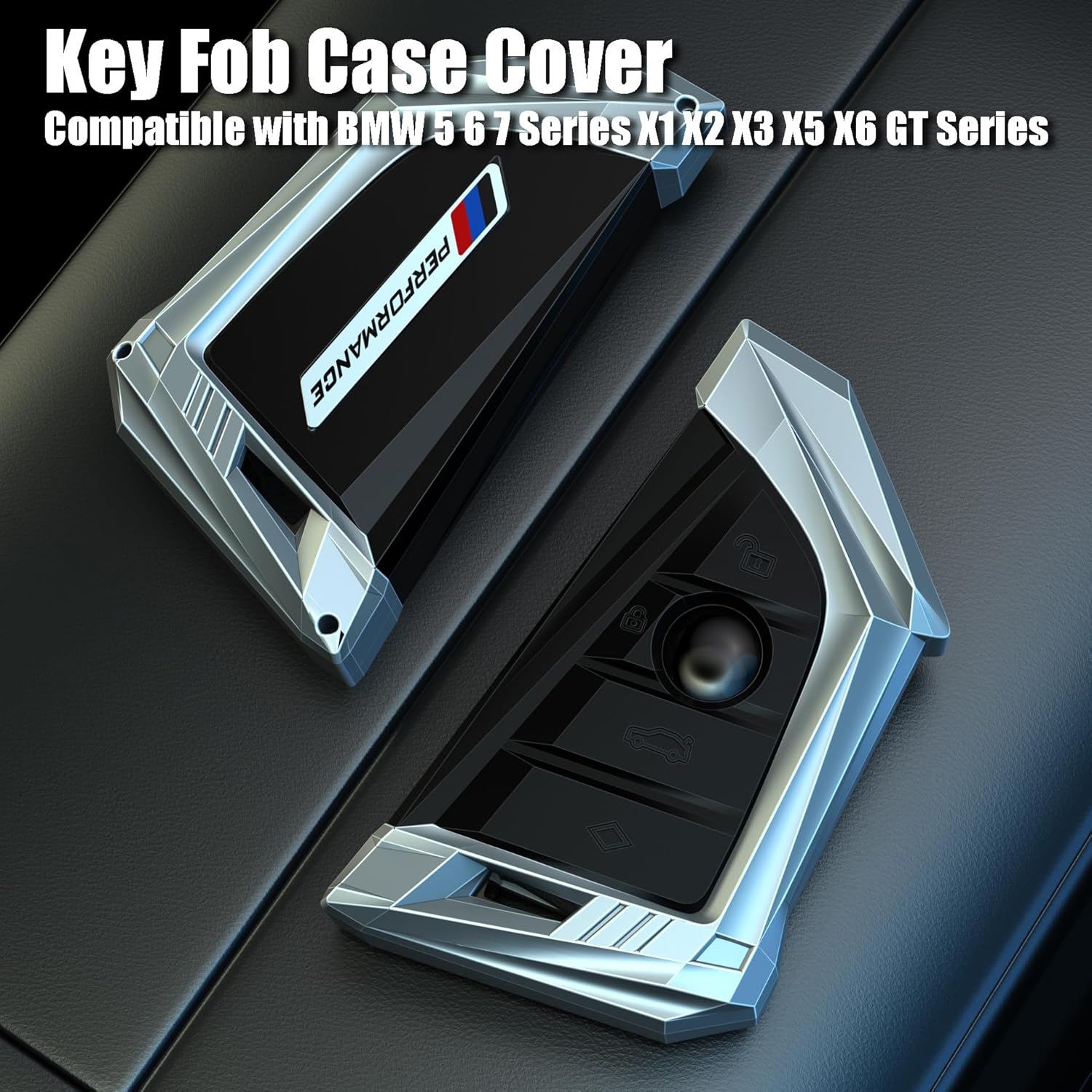 Egreat Key Fob Case Cover Compatible with BMW 5 6 7 Series X1 X2 X3 X5 X6 GT Series, Metal Key Fob Shell Keychain Holder Silicone Rubber Remote for BMW Accessories (Silver)