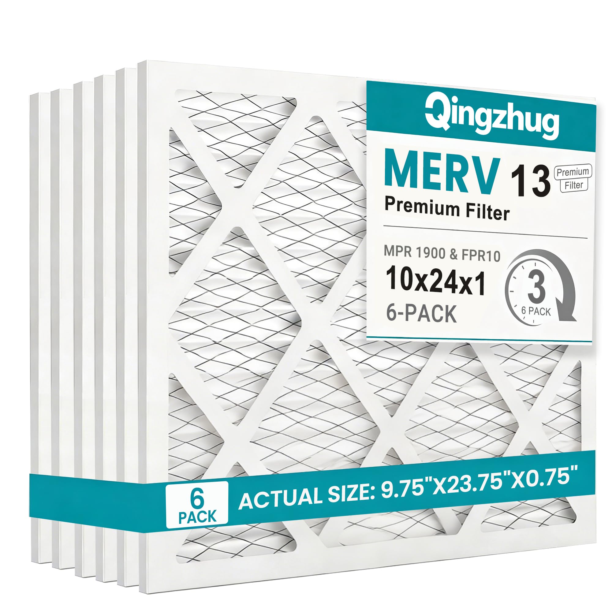 10x24x1 MERV 13 (6-Pack) Pleated Air Filter by Qingzhug