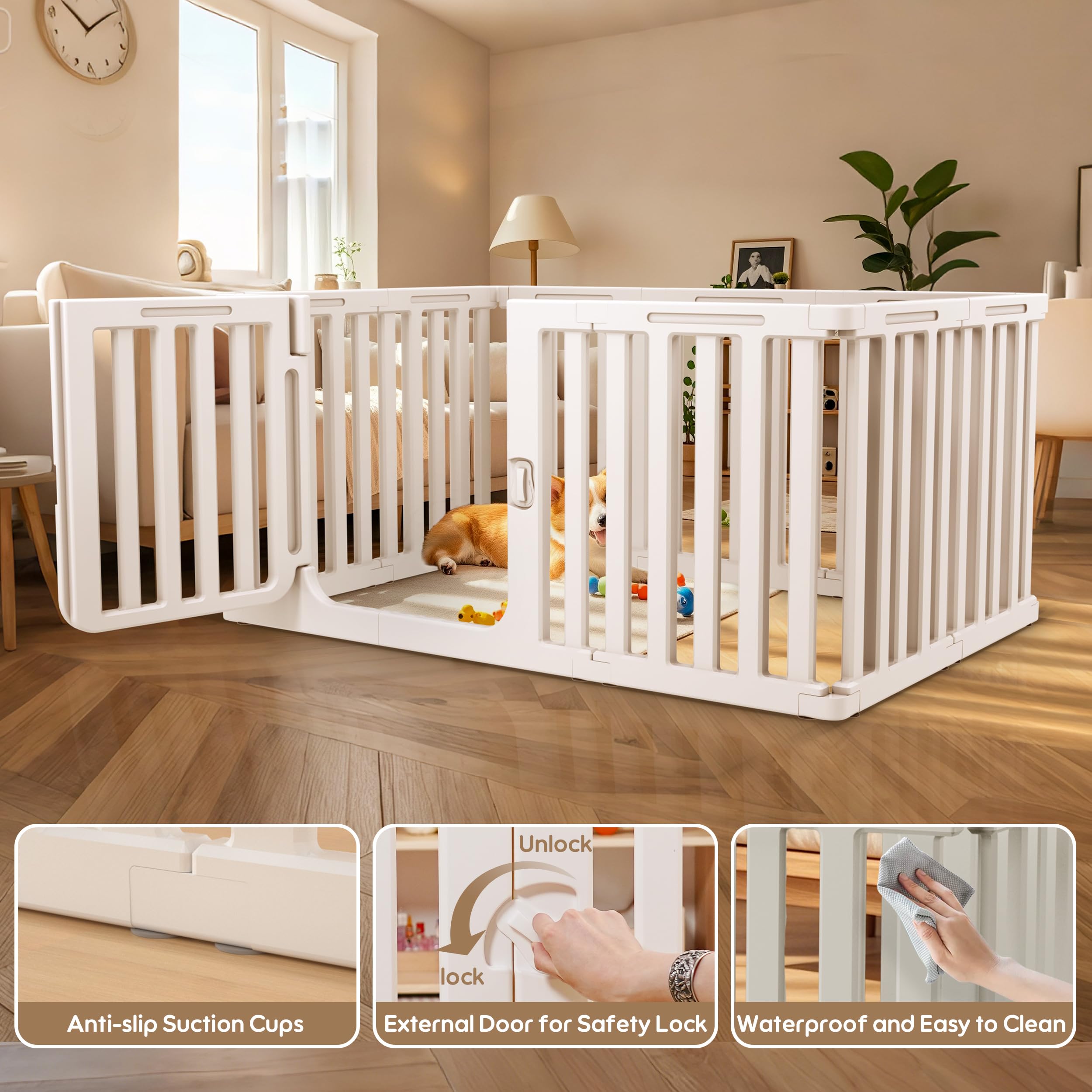 Anywish Plastic Dog Playpen for Indoor Outdoor, 9-Panel Portable Pet Play Pen, Puppy Playpen with Secure Locking Door Keep Pets Secure, Easy Assemble and Fold