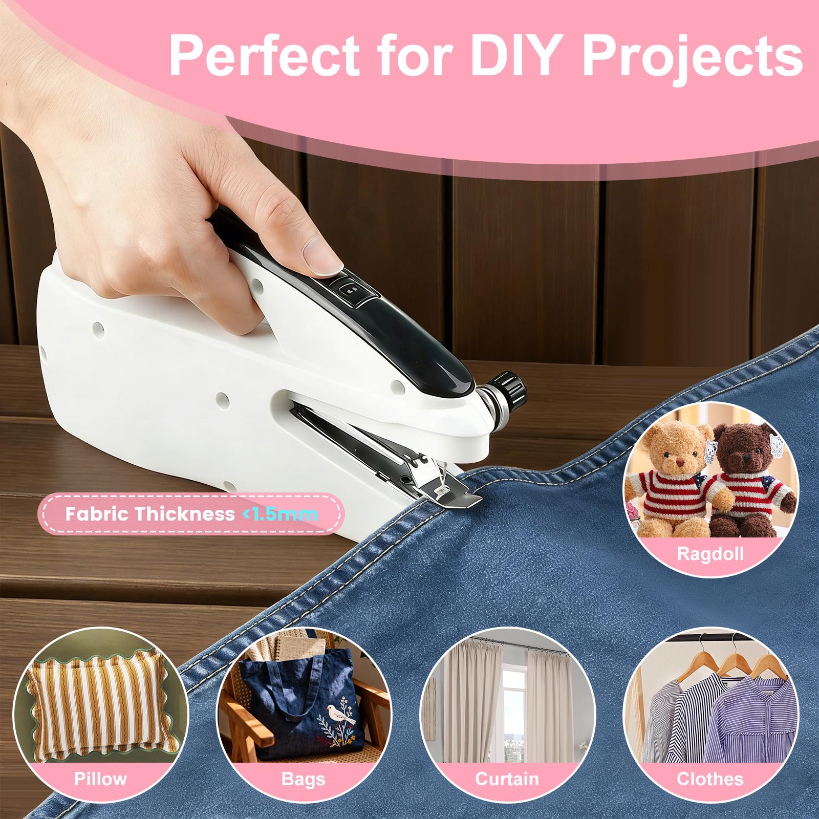 Mini Sewing Machine, Professional Portable & Handheld Sewing Machine for Beginners & Adults, Dual Speed & Dual Power for Clothes, Jeans, DIY Crafts - 4