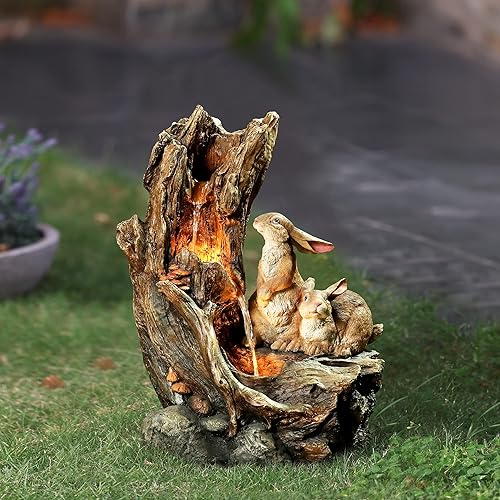 LuxenHome - Fuente de resina para exteriores con luces LED, fuente de cascada de madera de 3 niveles para jardín, patio, patio, terraza, estatua de disponible en Yaxa Peru