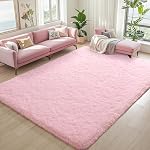 Keeko Extra Soft Area Rugs for Living Room Bedrooms, 5x7 Pink Fluffy Washable Bedroom Large Area Rug Cute Faux Fur Rug High Pile Carpet Indoor Rug for Girls Kids Nursery Baby Room Decor