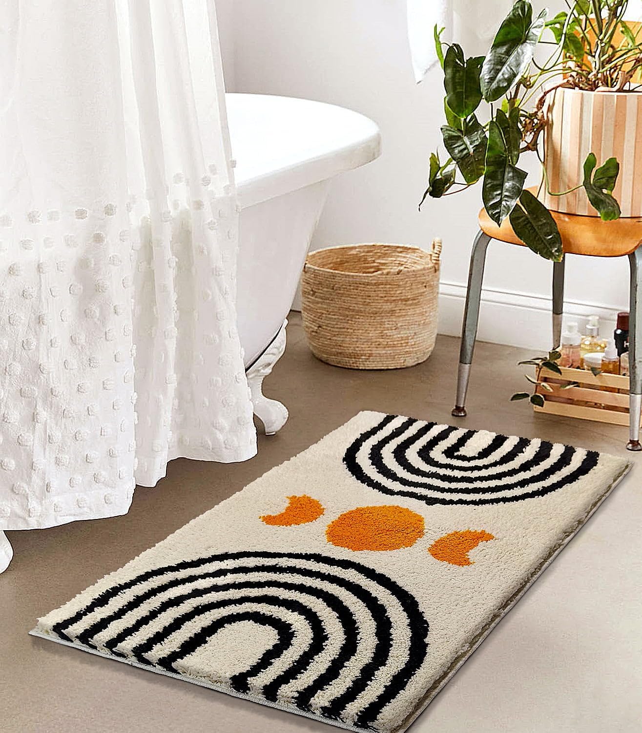 Boho Bathroom Rugs Cute Bohemian Bath Rug Non-Slip Microfiber Abstract Bath Mat for Bedroom Small Carpet Home Decor Soft Funny Beige Washable Rugs for Bathtub/Vanity/Toilet 20x32 inch