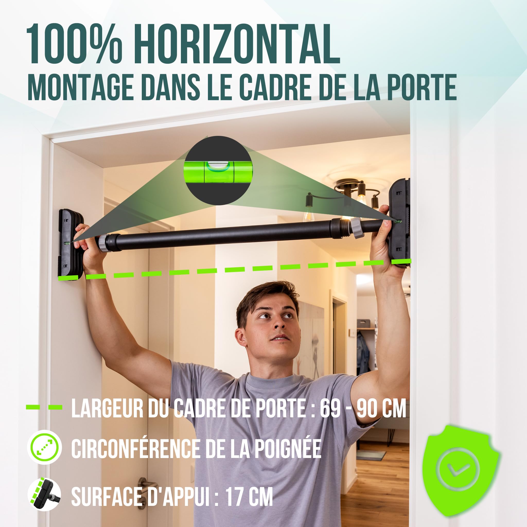 PULLUP & DIP Barre de traction Cadre de porte sans percer y compris station de dips - Barre de traction de porte avec barre de dips - Extension de barres de dips pour la maison