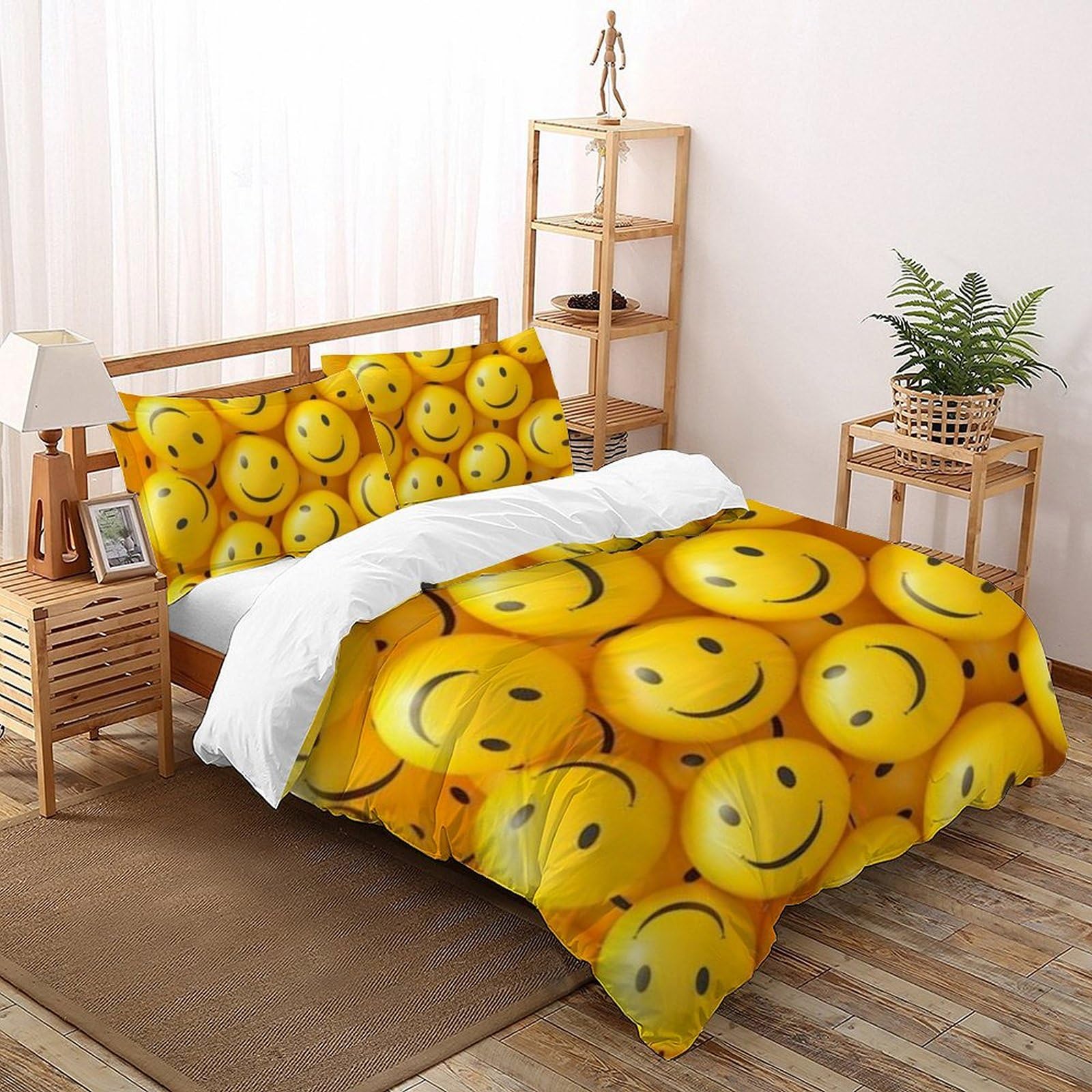 Parure housse de couette jaune imprimé 3D microfibre respirante et anti-plis