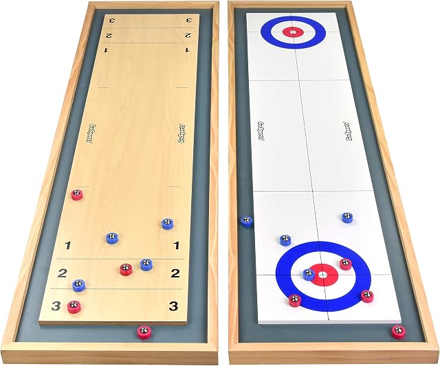 GoSports Shuffleboard and Curling 2 in 1 Board Game, and Mini Tabletop Bocce Game Set, Great for Family Fun - Choose Your Game
