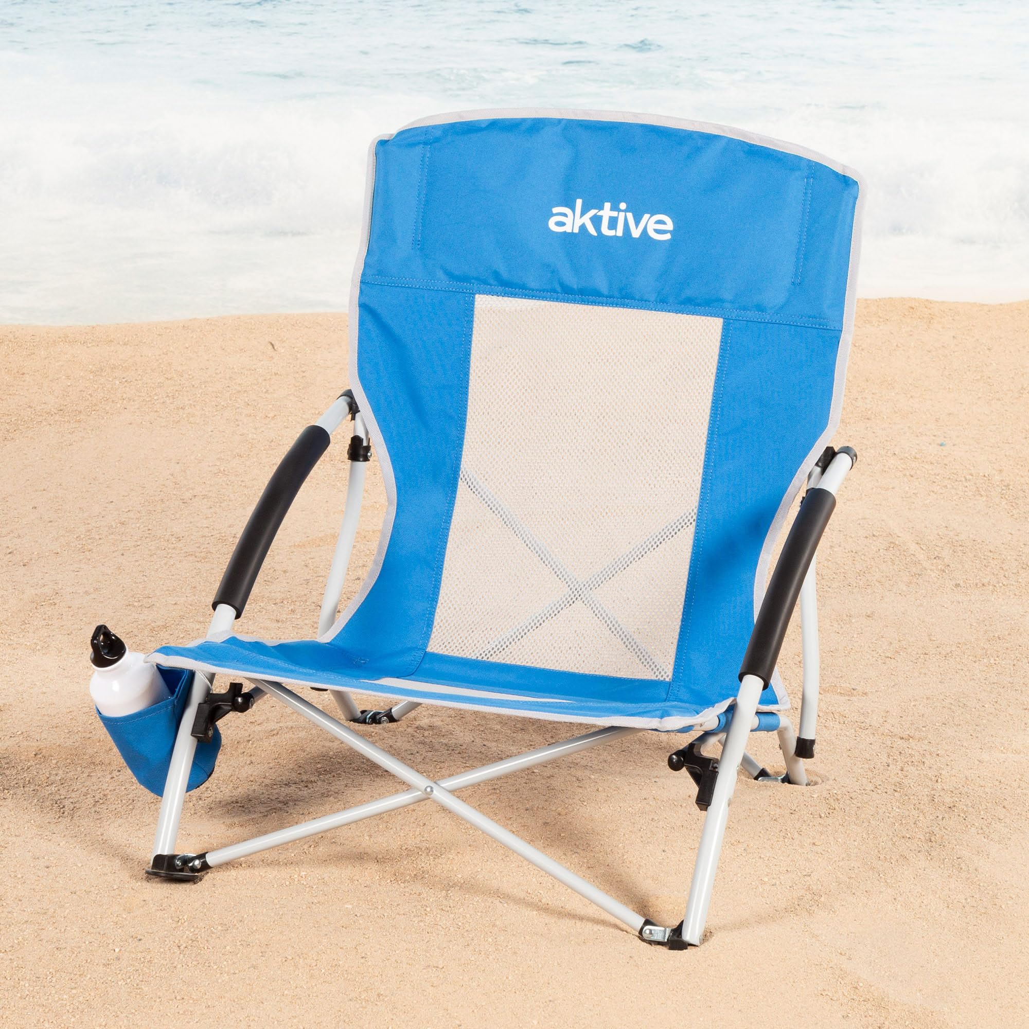 AKTIVE Silla plegable con sombrilla y posavasos, 50x49x65 cm, Silla camping portátil, Silla playa plegable, Silla con sombrilla, Silla con posavasos, Bolsa de transporte (62527)