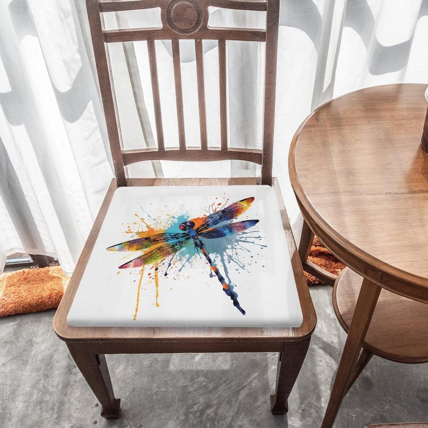 Paint Splash Dragonfly Chair Cushion Floor Pillow Stool Cushion | Cushions with Removable Cover with Square Memory for for Chair Living Room Balcony Office Sofa,13.8*15*1.2 Inch