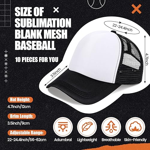 Miniatura 2 de 10 gorras de camionero en blanco para sublimación, gorra de béisbol de malla de poliéster para hombres y mujeres